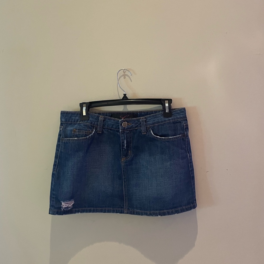 lux denim mini skirt